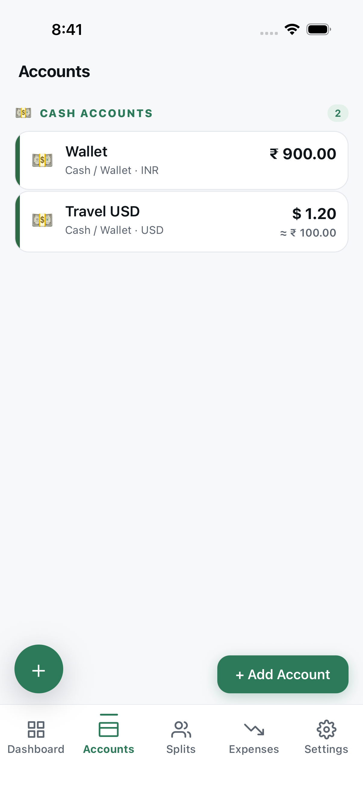 Accounts — Cash, bank, cards and every other account type